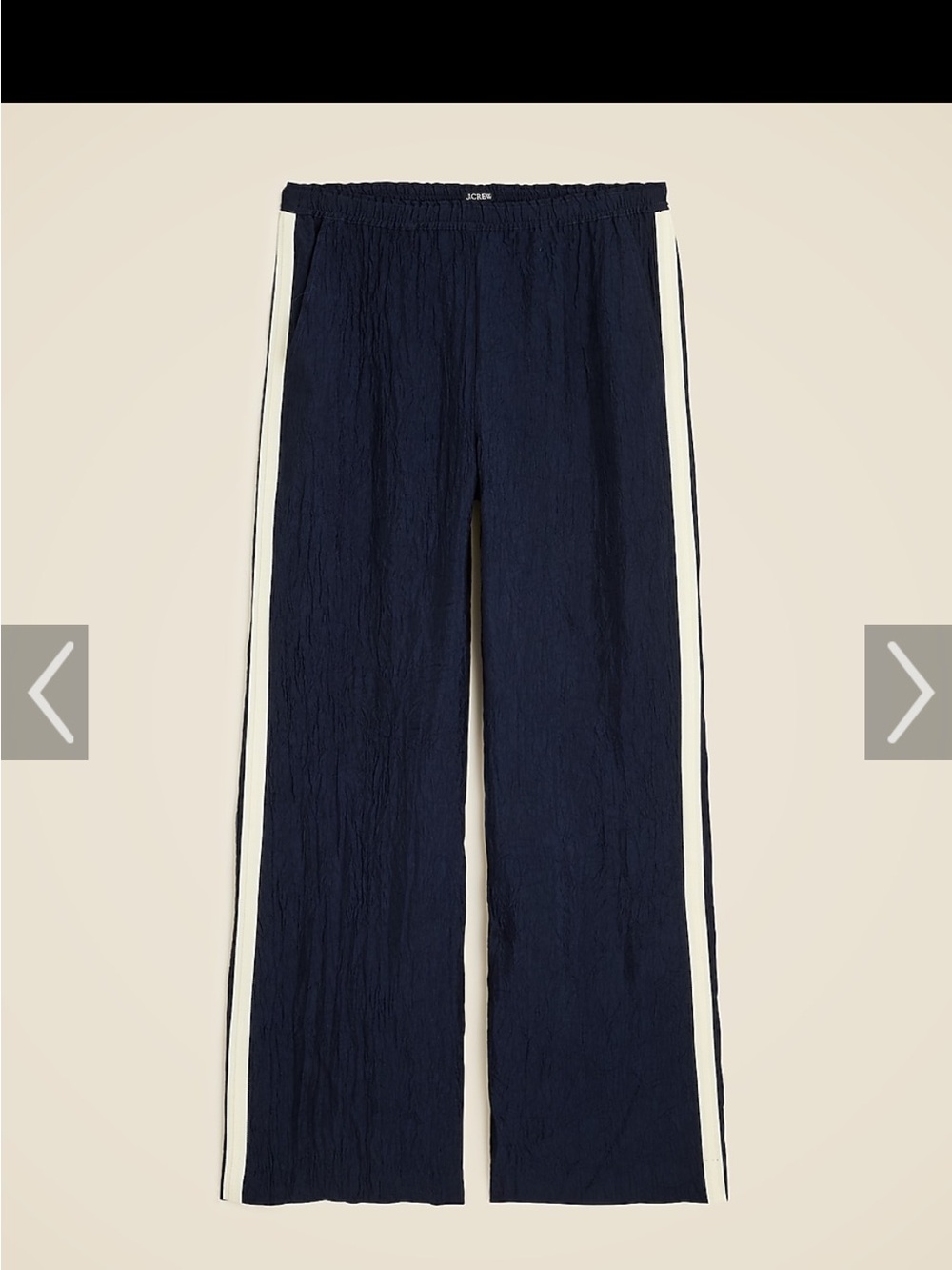 Navy Wide-Leg Track Pants with Ivory Side Stripes